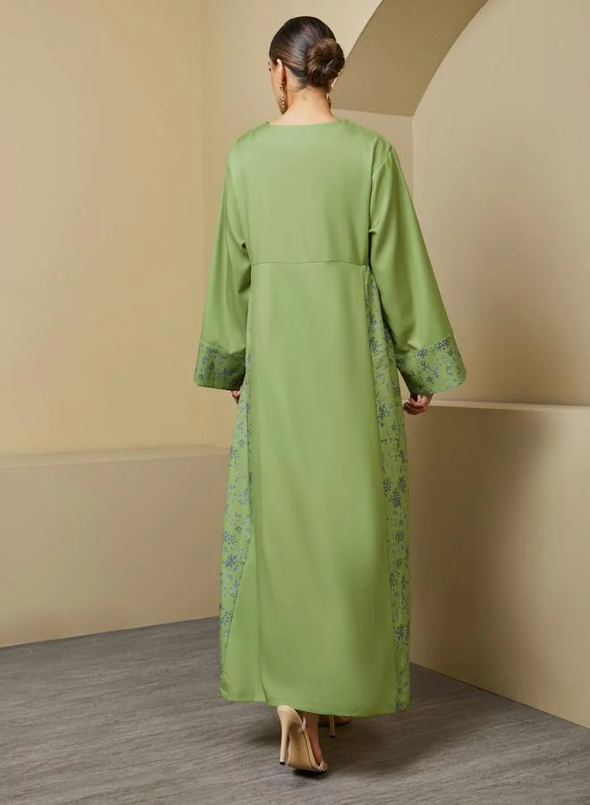 Styli Printed Panel A-Line Notch Neck Jalabiya