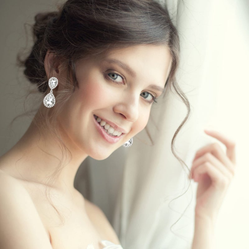 THUNARAZ 4 Pairs Silver Clip on Earrings for Women, Sparkly Rhinestone Tassel Chandelier Teardrop Dangle Earrings for Brides Bridesmaids Non Pierced Prom Jewelry Set Trendy Style - Image 2