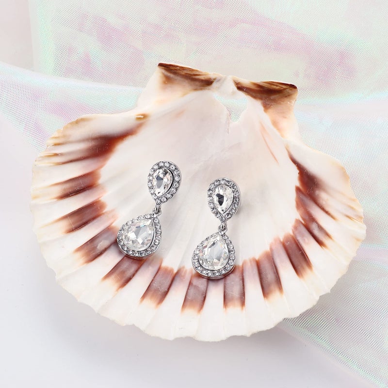 THUNARAZ 4 Pairs Silver Clip on Earrings for Women, Sparkly Rhinestone Tassel Chandelier Teardrop Dangle Earrings for Brides Bridesmaids Non Pierced Prom Jewelry Set Trendy Style - Image 5