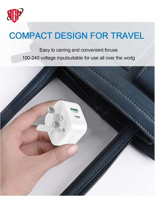 BGM - USB C Plug Fast Charge,20W USB and Type C Charger Plug Adapter UK Charging for iPhone14/14 Pro/14 Pro Max/13/13 Pro/13 Pro Max/12/12 Pro Max/11 Pro/iPad/Samsung Multi Port USBC Wall Socket - Image 1