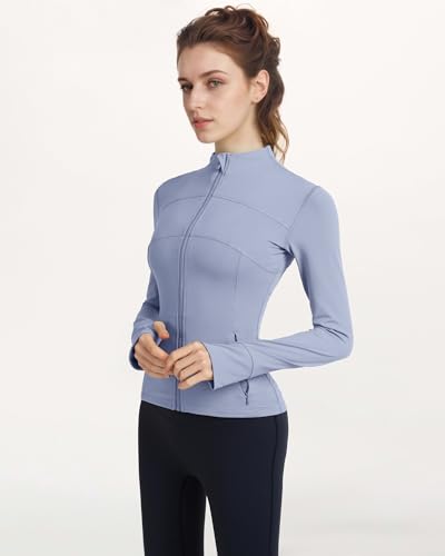 Locachy Women's Slim Fit Full Zip Athletic Running Sports Workout Jacket with Thumb Holes 01 Blue XL - Image 3