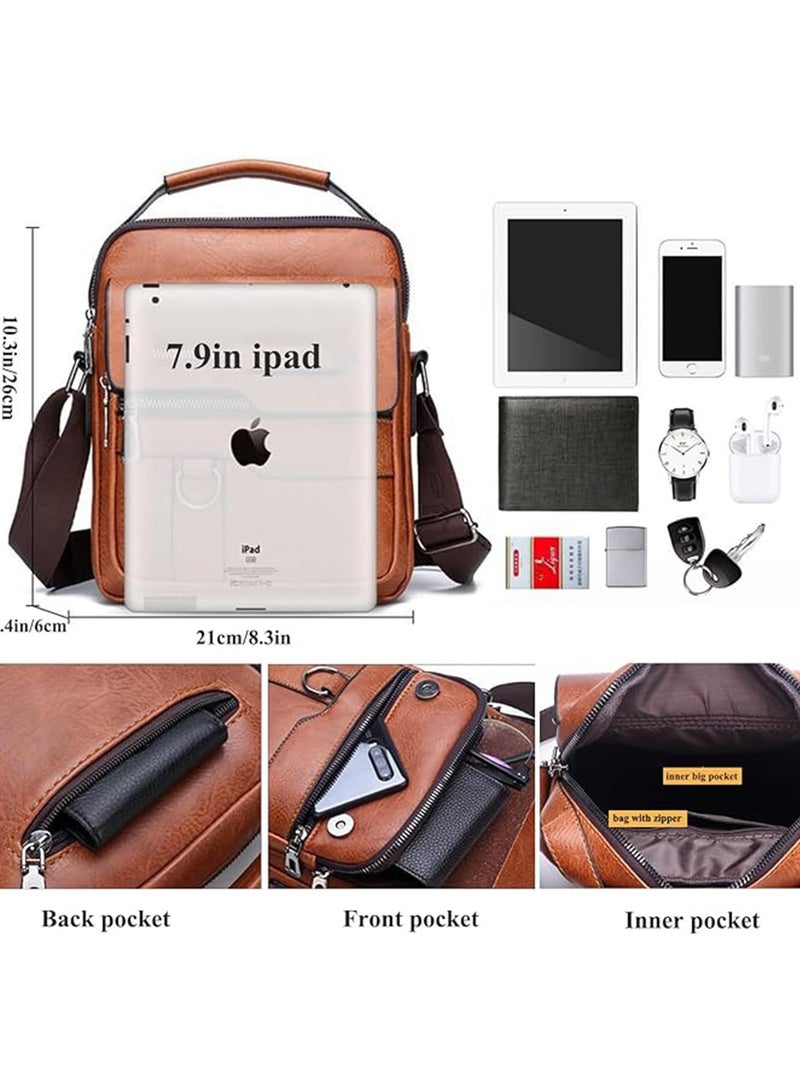 TAPIT Sling Bag for Men Crossbody Small Shoulder backpack with Purse for Business and Traveling Made of PU Leather Waterproof Large Capability (Brown) - Image 2