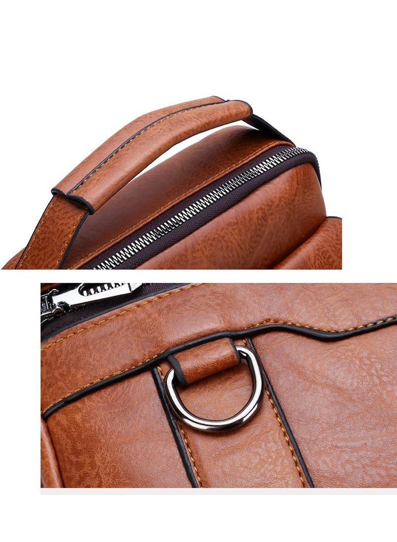 TAPIT Sling Bag for Men Crossbody Small Shoulder backpack with Purse for Business and Traveling Made of PU Leather Waterproof Large Capability (Brown) - Image 5