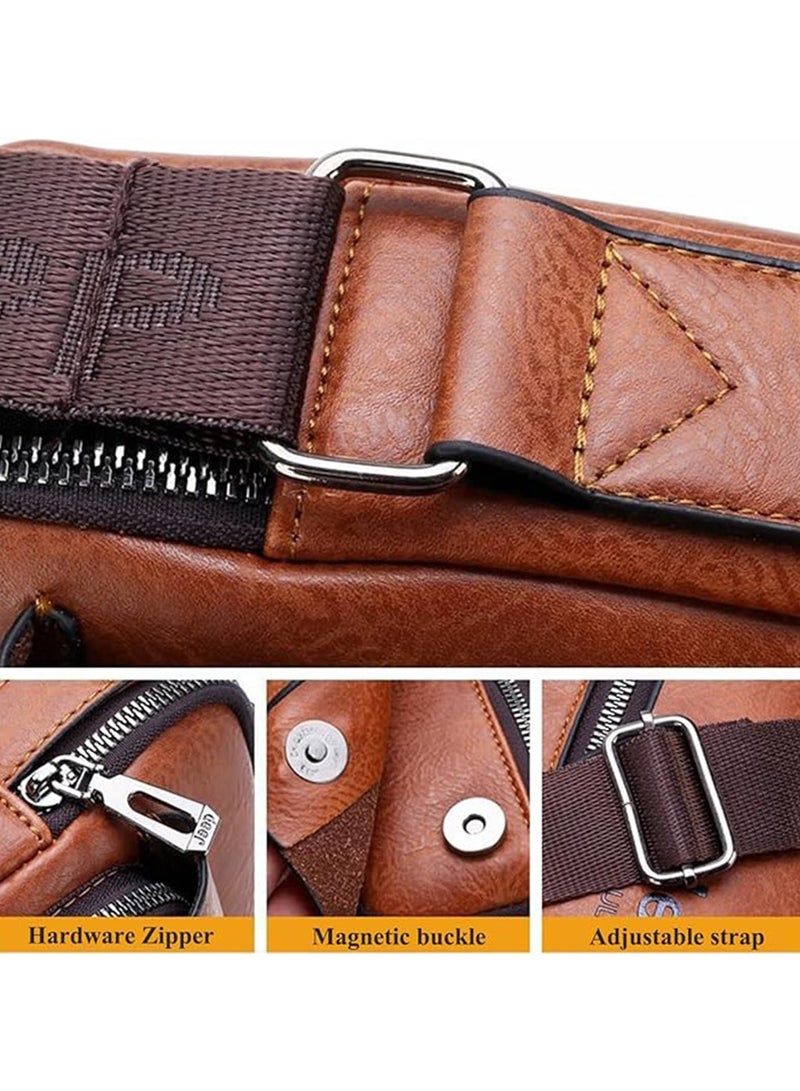 TAPIT Sling Bag for Men Crossbody Small Shoulder backpack with Purse for Business and Traveling Made of PU Leather Waterproof Large Capability (Brown) - Image 3