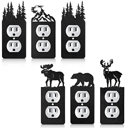 Lothee 6 Pcs Metal Bear Light Switch Cover Plate Moose Tree Mountain Elk Forest Outlet Plate Toggle Outlet Wall Cover for Home(Single Gang Socket) - Image 1
