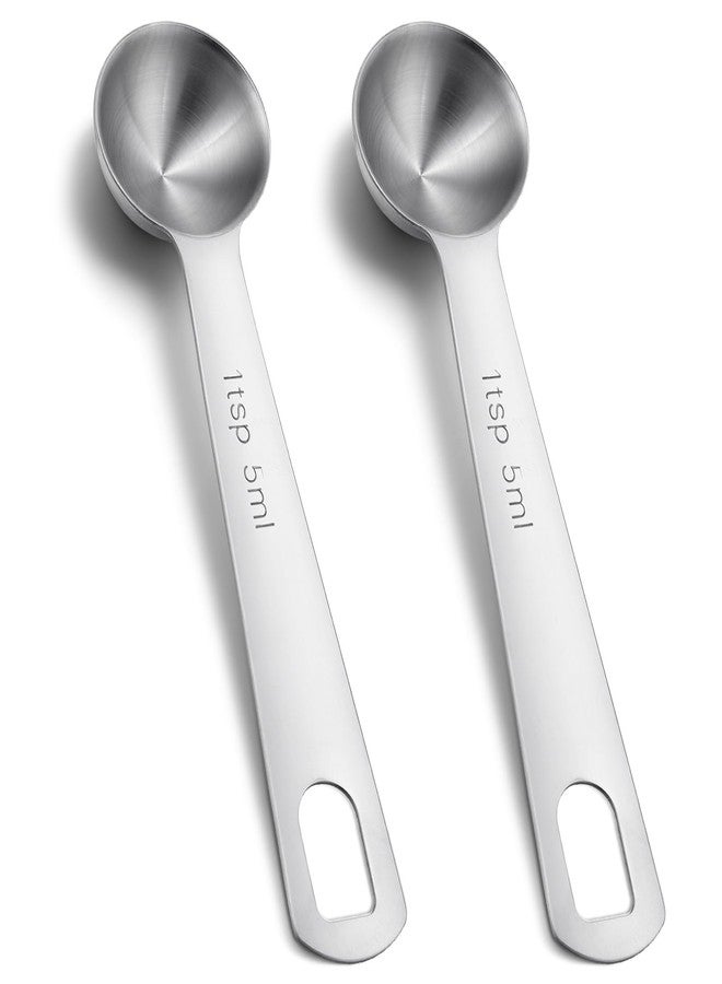 ValueBargain 1 Teaspoon Measuring Spoon, 2Pcs Teaspoon Measuring Spoon, Short Handle Stainless Steel Kitchen Tools for Precise Cooking Baking Spices, Easy Pouring Rust Resistant (5ml, Silver) - Image 1