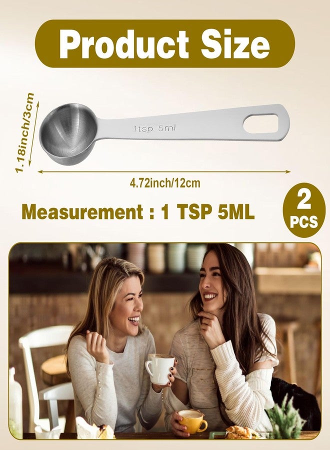 ValueBargain 1 Teaspoon Measuring Spoon, 2Pcs Teaspoon Measuring Spoon, Short Handle Stainless Steel Kitchen Tools for Precise Cooking Baking Spices, Easy Pouring Rust Resistant (5ml, Silver) - Image 2