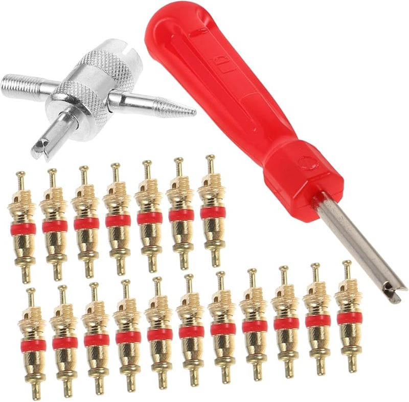 32 قطعة مجموعة استبدال صمامات الإطارات مع أداة للسيارات والدراجات النارية، محمولة - Image 1