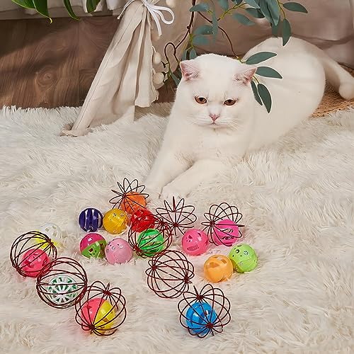 Fapiwen Cat Toys - 2pcs Interactive Cat Balls with Bell, Colorful Kitten Toys, Cute Caged Bell Rolling - Image 3