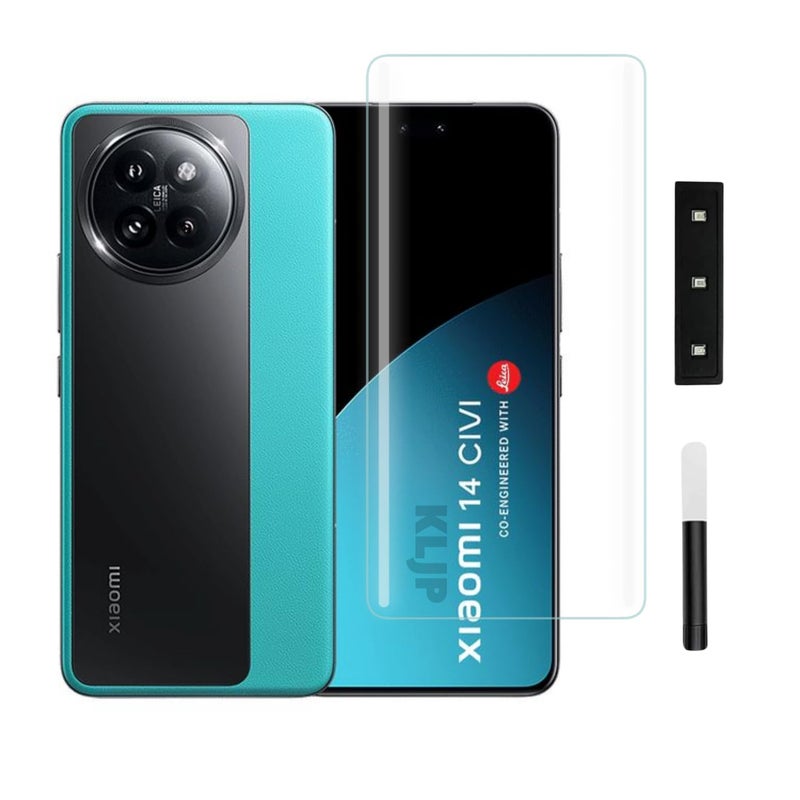 KLJP حماية شاشة زجاجية مقواة من غوريلا بتقنية HD+ المنحنية مصممة لهاتف Xiaomi 14 Civi 5G - حماية كاملة من الحافة إلى الحافة مع مجموعة تركيب سهلة - Image 1