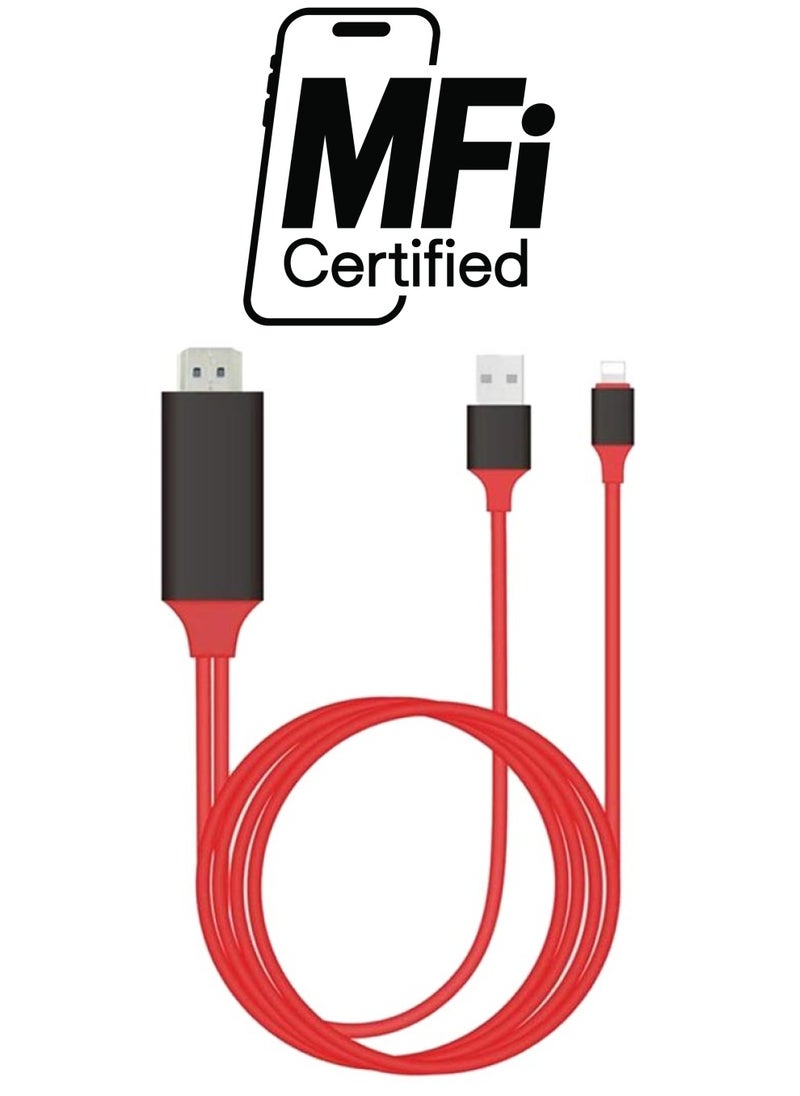 DUSALA Lightning To HDMI HDTV Cable Adapter For iPhone And iPad Red  - Image 1