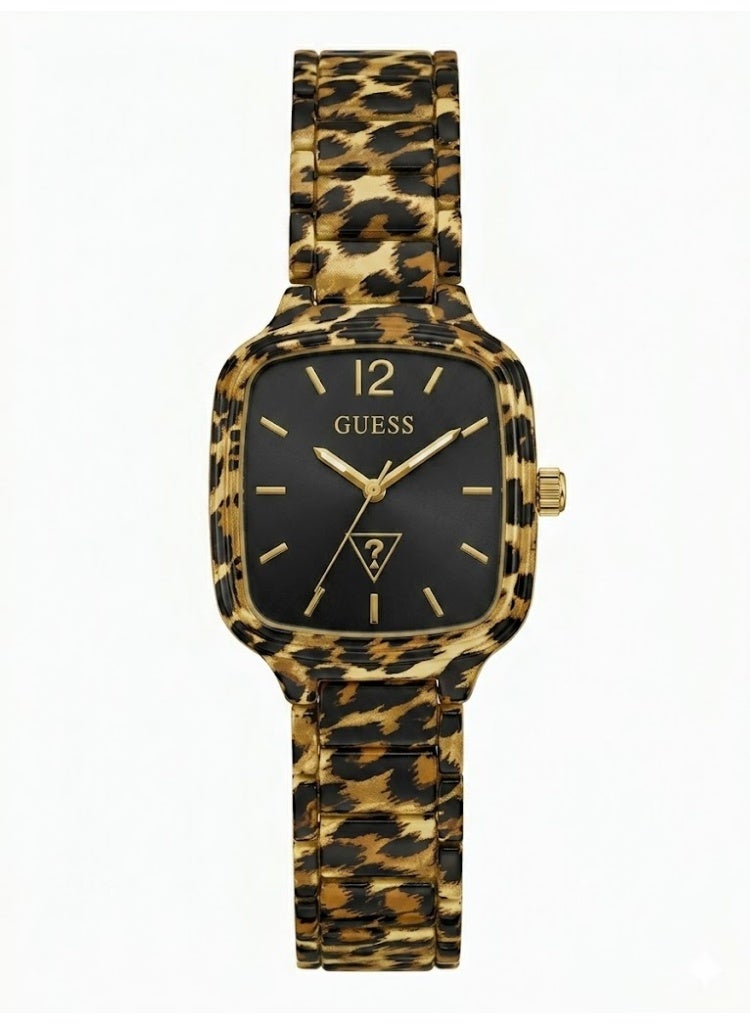 GUESS Women's Cushion Case Watch, Leopard Print, Matte Black Dial - Image 1
