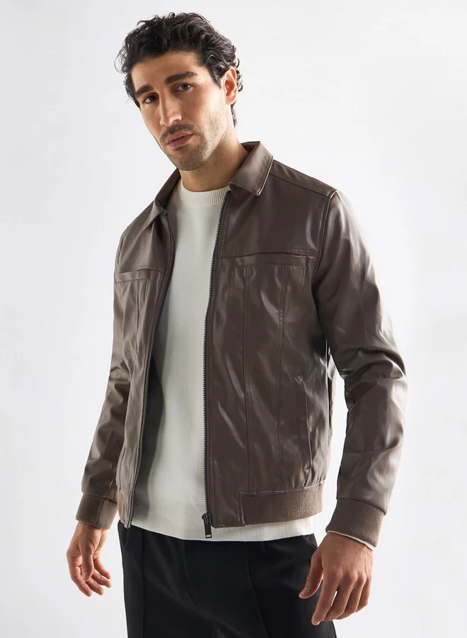 سبلاش فيڤ جاكيت بايكر سادة بجيوب وسحّاب إغلاق