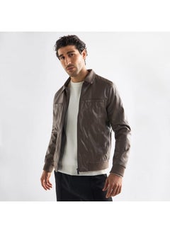 FAV Solid Biker Jacket with Zip Closure and Pockets  - Image 1