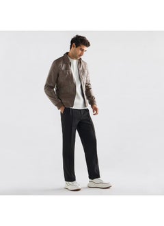 FAV Solid Biker Jacket with Zip Closure and Pockets  - Image 2