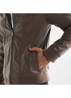 FAV Solid Biker Jacket with Zip Closure and Pockets  - Image 4