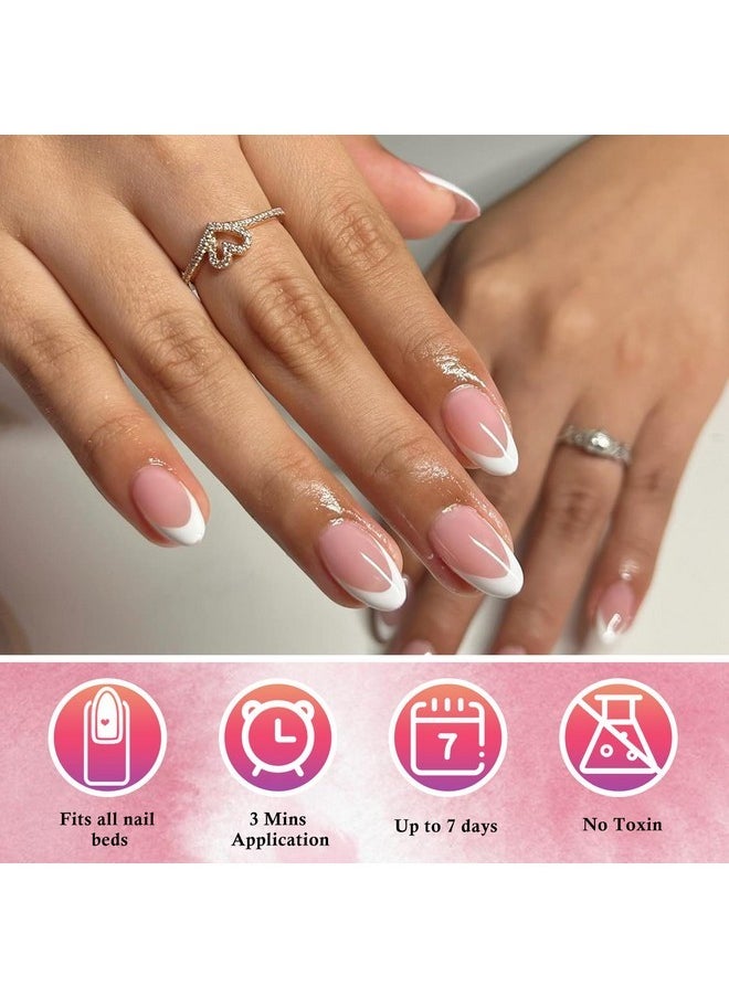 Addfavor - French Tip Press On Nails Short Oval Fake Nails, 120Pcs White French Tips Nails Press On Medium Almond False Acrylic Nails For Women And Girls - Image 1