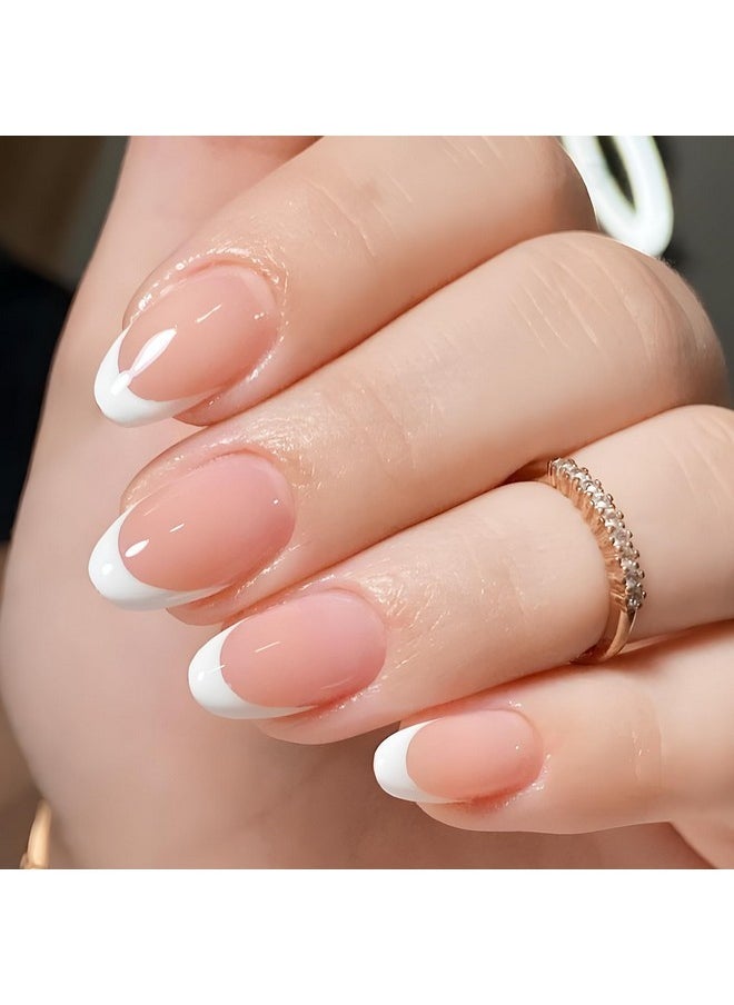 Addfavor - French Tip Press On Nails Short Oval Fake Nails, 120Pcs White French Tips Nails Press On Medium Almond False Acrylic Nails For Women And Girls - Image 1