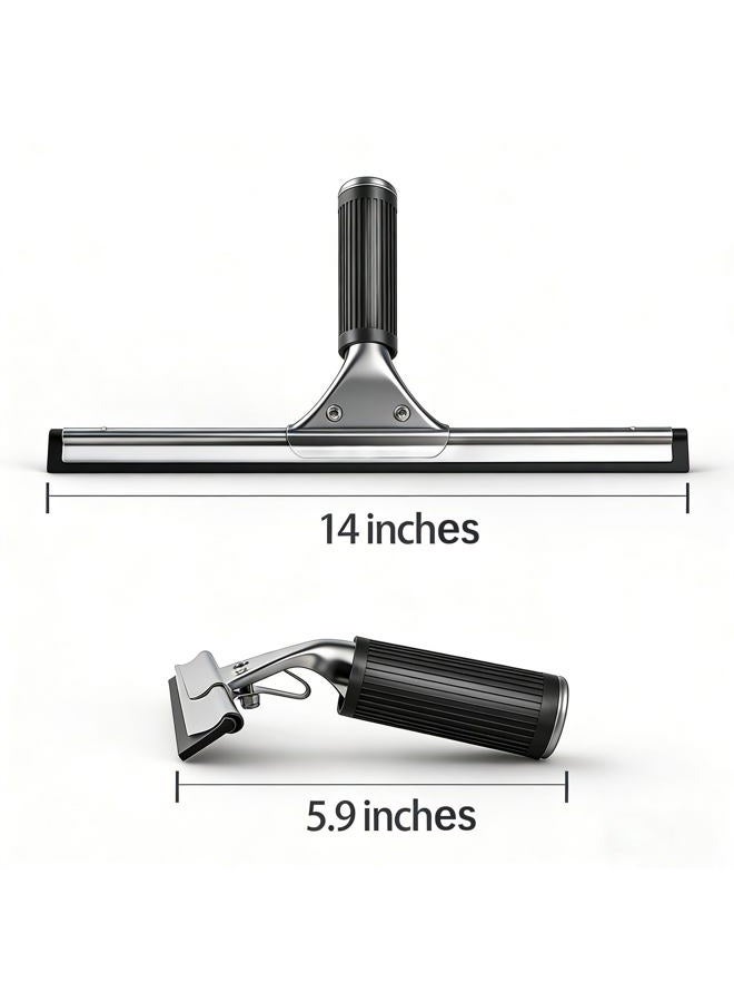 MRDARENSU Upgraded Edition Shower Squeegee Microfiber Window Scrubber Stainless Steel Bath Squeegee for Shower Windows Mirror and Car Glass with (Shower Squeegee) - Image 2