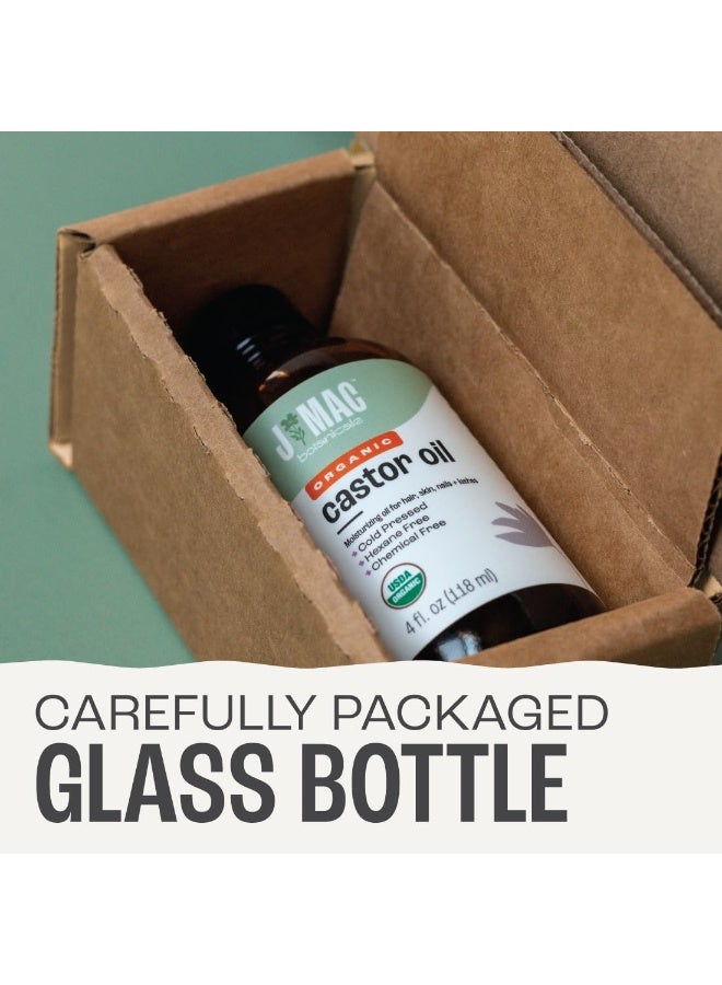 J MAC BOTANICALS Organic Castor Oil Cold Pressed Glass Bottle 4 oz NO DROPPER pure hexane free castor oil for face skin eyelashes - Image 4
