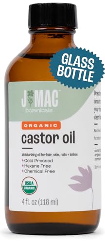 J MAC BOTANICALS Organic Castor Oil Cold Pressed Glass Bottle 4 oz NO DROPPER pure hexane free castor oil for face skin eyelashes - Image 1