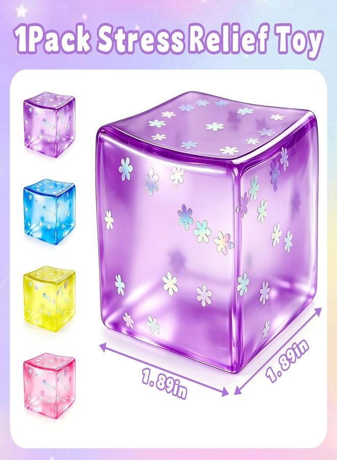 donciety Ice Cube Squishy, Fidget Toy Stress Cube with Snowflakes, Slow Rise Sensory Toys, Squishy Cube for Kids Adults Party Favors Birthday Gift (Purple) - Image 2