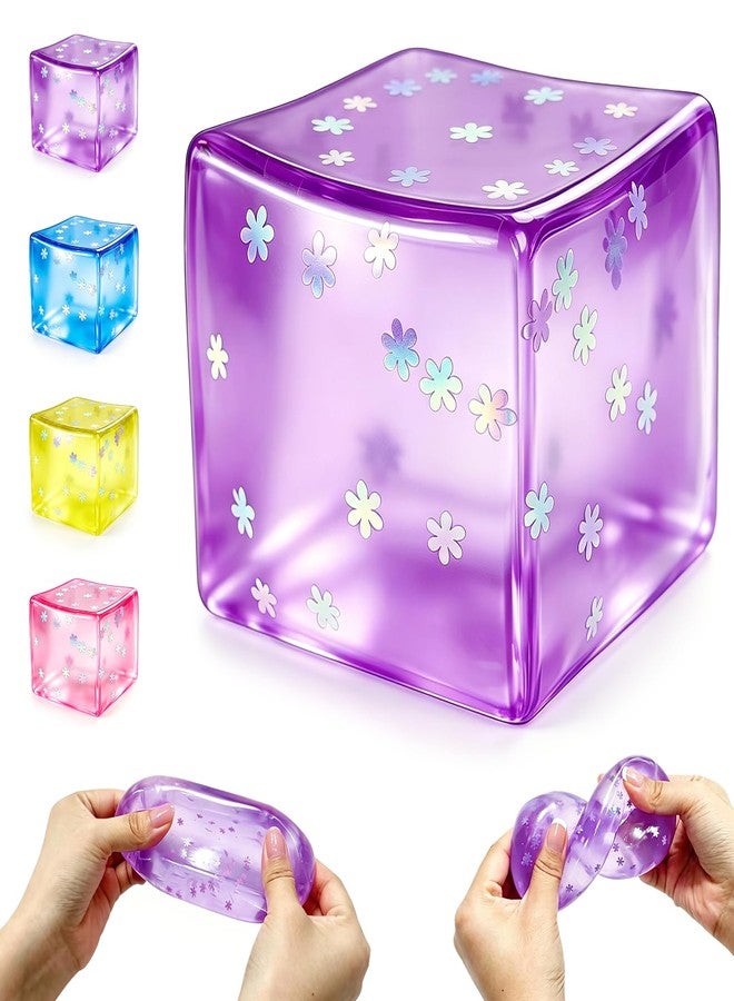 donciety Ice Cube Squishy, Fidget Toy Stress Cube with Snowflakes, Slow Rise Sensory Toys, Squishy Cube for Kids Adults Party Favors Birthday Gift (Purple) - Image 1
