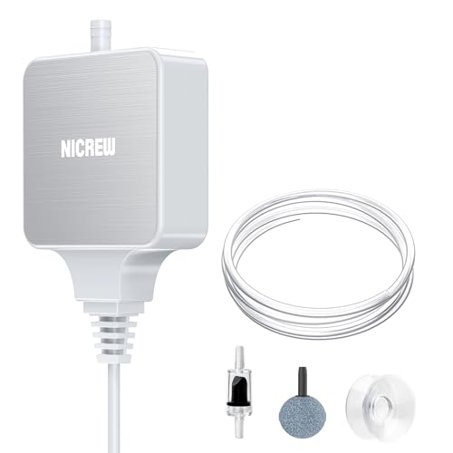 NICREW Nano Silent Aquarium Air Pump White, Aquarium Aerator with Accessories for Up to 10 Gallon Fish Tank, Super Quiet, 0.3 L/min, 1.5 Watts - Image 1
