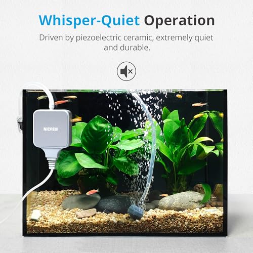 NICREW Nano Silent Aquarium Air Pump White, Aquarium Aerator with Accessories for Up to 10 Gallon Fish Tank, Super Quiet, 0.3 L/min, 1.5 Watts - Image 2