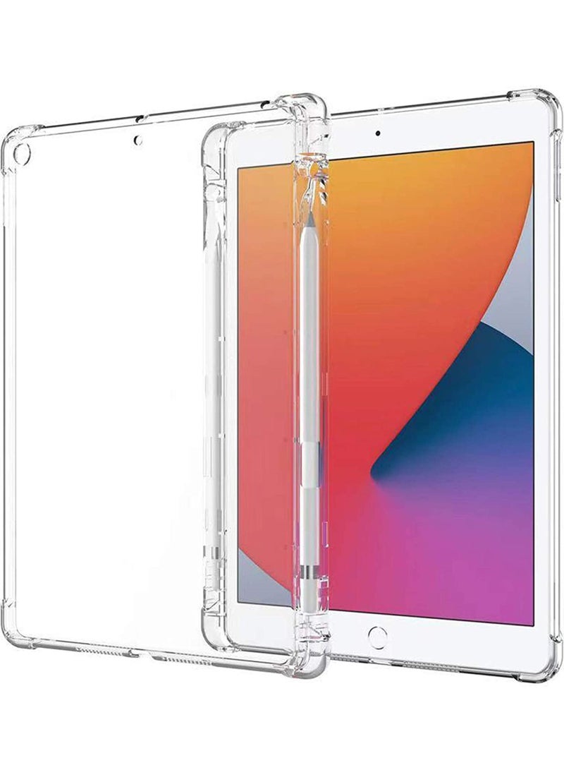 Rock Pow Case for iPad 10.2 7th/8th/9th Generation 2021/2020/2019 with Pencil Holder, Shockproof Thin Slim Transparent Flexible TPU Gel Silicon Back Cover Protective Shell Fit iPad 10.2 Inch Clear - Image 1