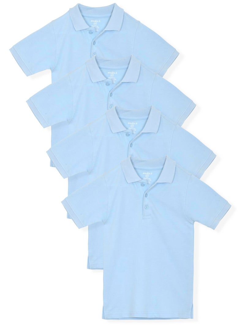 Studio 3 Boy's - 4-Pack School Uniform Short-Sleeve Pique Polo Shirts (Regular, Light Blue) - Image 1