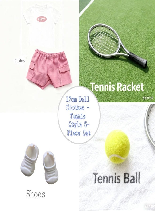 Pmuul 17cm/15cm Doll Clothes Suitable for Labubu Outfit: Fashion Clothes(Doll Not Included) (Pink Tennis Set (top+Pants+Tennis Ball+Racket+Sneakers)) - Image 2