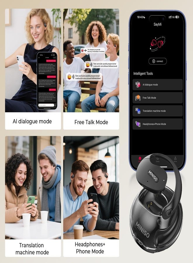 ميني سو سماعات أذن MINISO X15 PRO للترجمة الفورية، سماعات أذن لاسلكية بتقنية بلوتوث 5.4 تدعم الترجمة إلى 165 لغة، وتدعم تشغيل الموسيقى والمكالمات الهاتفية. - Image 4