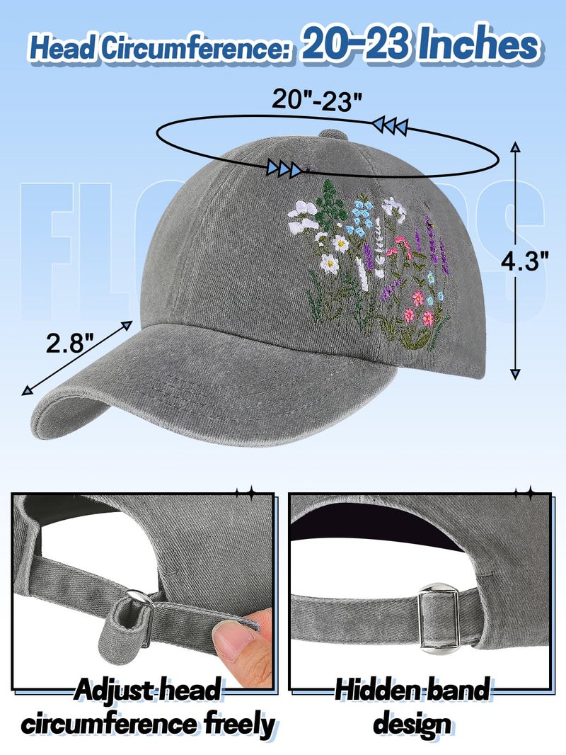 Big Gun Biggun Embroidered Baseball Cap for Girls Women Men - Adjustable Soft Breathable Poly Hats for Fall Gifts, Romantic Floral Gray - Image 2