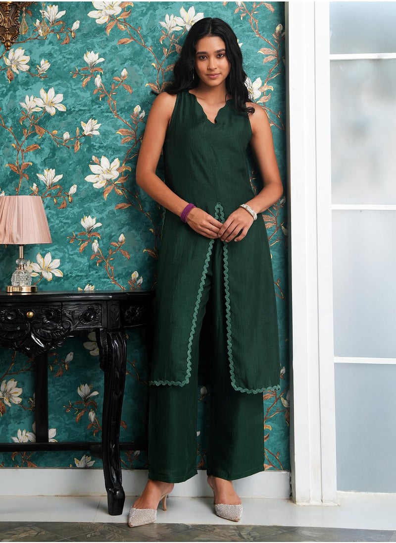  قصة Women's Emerald Green Noir Ensemble Kurta Set  - Image 5