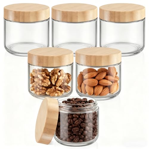 Bumobum 8 oz Glass Jars with Lids, Small Glass Container with Bamboo Airtight Lid, Wide Mouth Canisters for Chia Pudding Meal Prep Parfait Salad Snacks Yogurt Spice, 6 Pack - Image 1