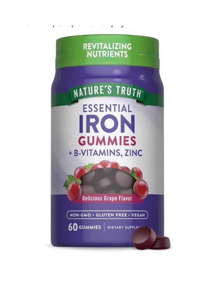 نايتشورز تروث الحديد الأساسي + فيتامينات ب علكات الزنك العنب الطبيعي 60 علكة - Image 1