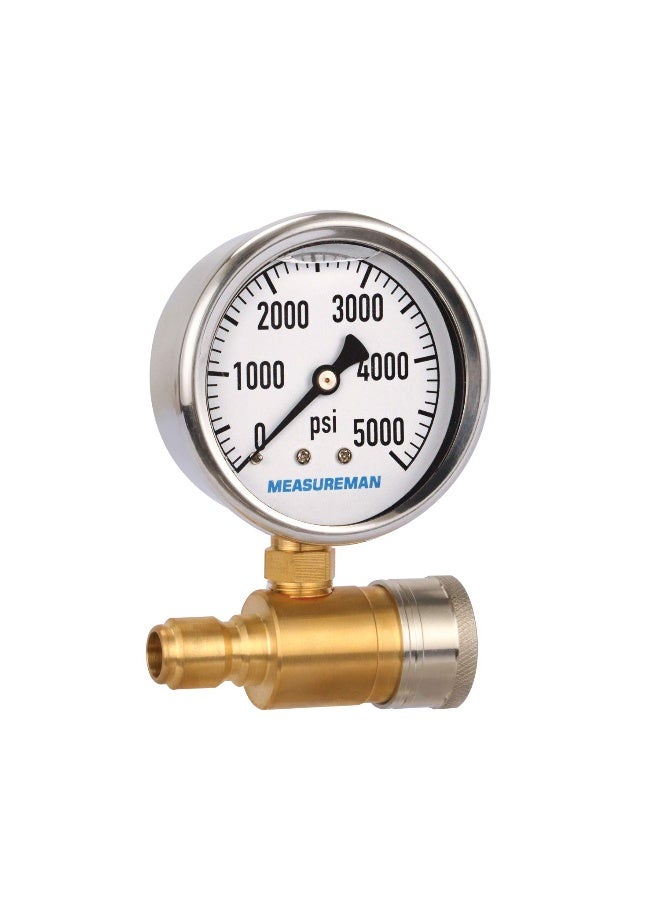 MEASUREMAN 2-1/2" Pressure Washer Pressure Gauge Kit 3/8 Inch Quick Connect 0-5000 Psi Glycerin Filled  - Image 2