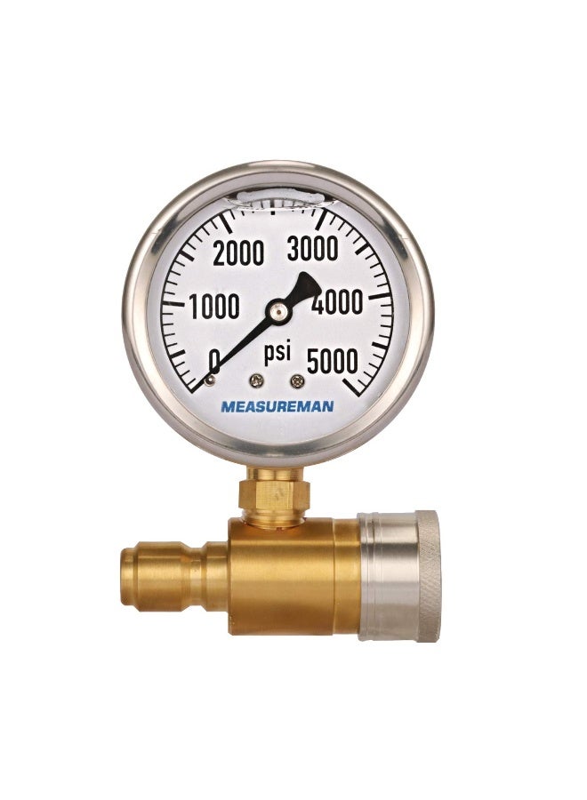 MEASUREMAN 2-1/2" Pressure Washer Pressure Gauge Kit 3/8 Inch Quick Connect 0-5000 Psi Glycerin Filled  - Image 1