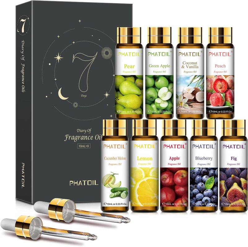PHATOIL 9PCS Fruit Fragrance Oil Set for Soap Making and Diffusers - 10ml Each - Image 1
