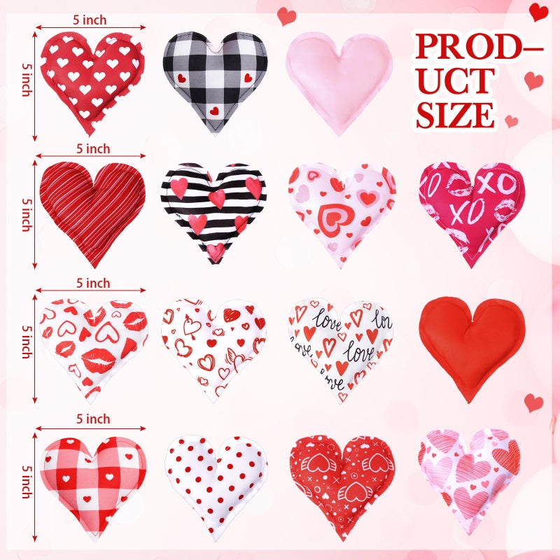 Oudain 15 Pcs 5 Inch Valentines Stuffed Fabric Hearts Tiered Tray Decor Valentine's Day Decor Buffalo Plaid Heart Shaped Hanging Ornaments for Wedding Party Farmhouse Crafts (Regular) - Image 2