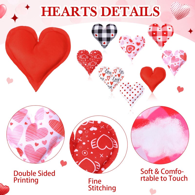 Oudain 15 Pcs 5 Inch Valentines Stuffed Fabric Hearts Tiered Tray Decor Valentine's Day Decor Buffalo Plaid Heart Shaped Hanging Ornaments for Wedding Party Farmhouse Crafts (Regular) - Image 3