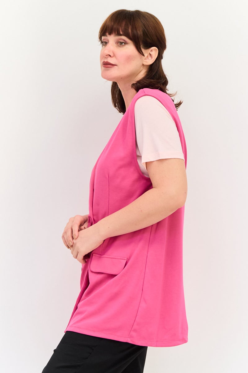 Lefties Women Regular Fit Plain Sleeveless Blazer, Fuschia - Image 2