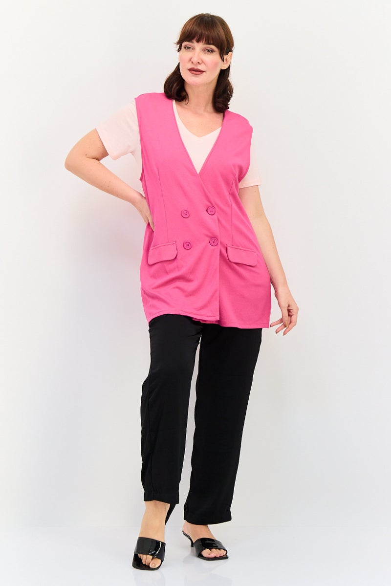 Lefties Women Regular Fit Plain Sleeveless Blazer, Fuschia - Image 4
