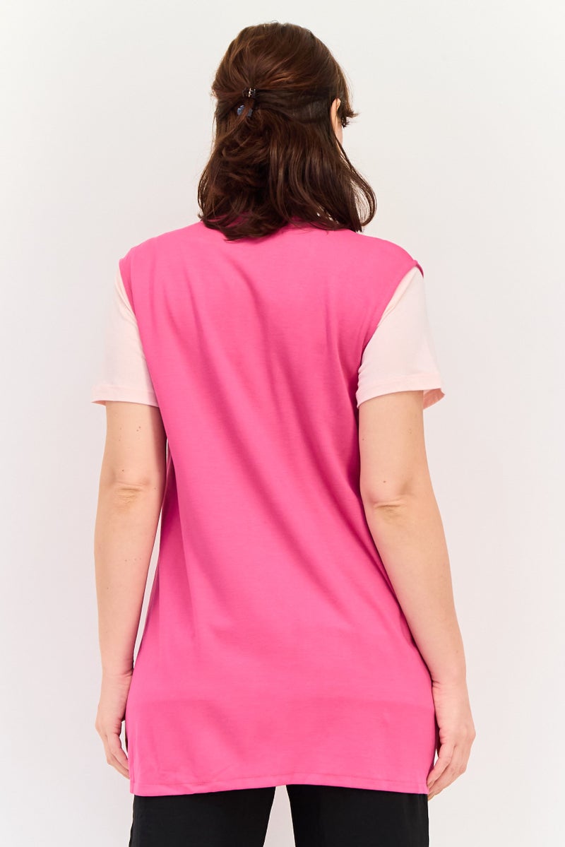 Lefties Women Regular Fit Plain Sleeveless Blazer, Fuschia - Image 3