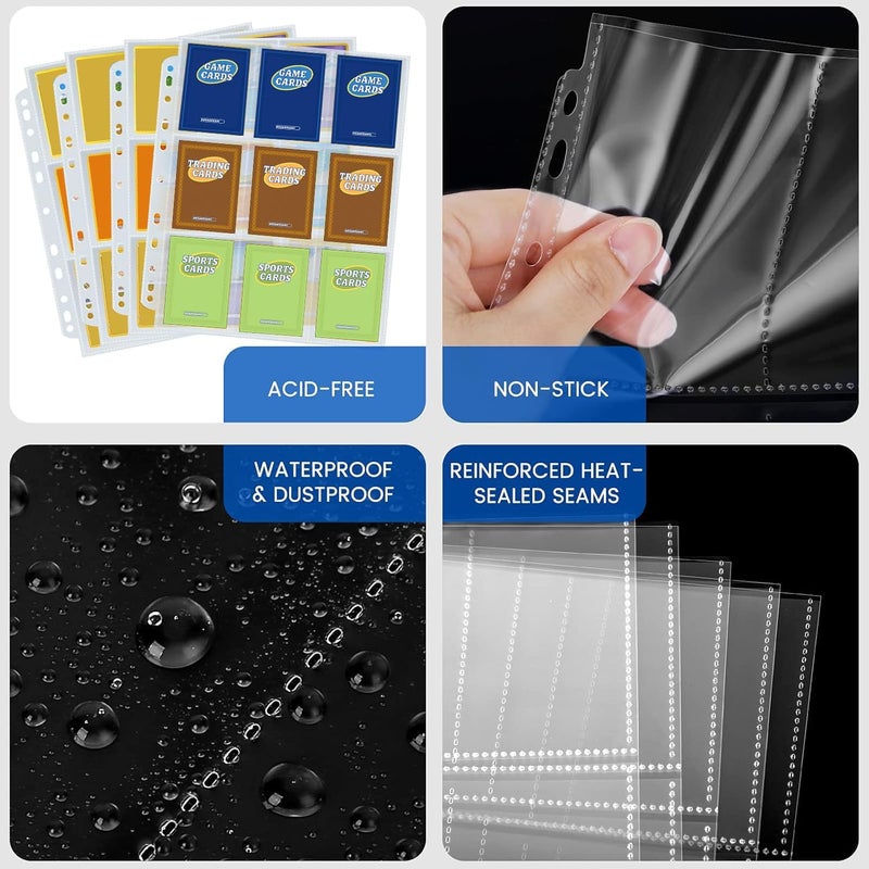 Fabmaker 36pack Trading Card Sleeve, Holds 648 Cards, 9 Pocket Card Sleeves Binder Sheets for 3 Ring Binder, 11 Holes Trading Card Binder Sleeves, Baseball, Game, Business Cards - Image 2