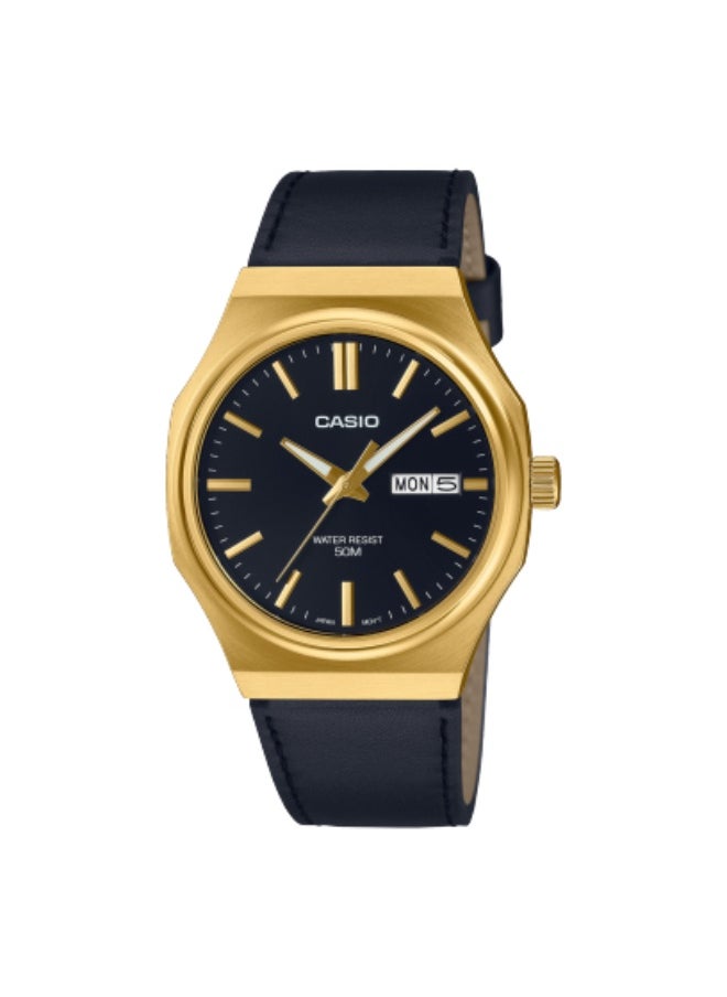 CASIO Men's Leather Analog Watch MTP-E735GL-1AVDF - 37.5 mm 