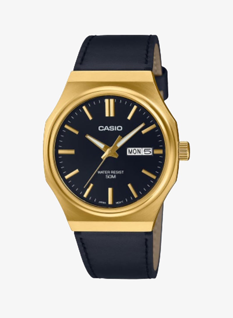 Men's Leather Analog Watch MTP-E735GL-1AVDF - 37.5 mm
