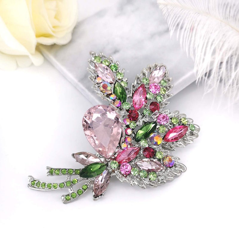 YOQUCOL Big Large Brooch Pin Austrian Crystal Leaf Shape Bouquet Rhinestone Scarf Decoration Wreath Cloth Brooches Pins For Women - Image 5