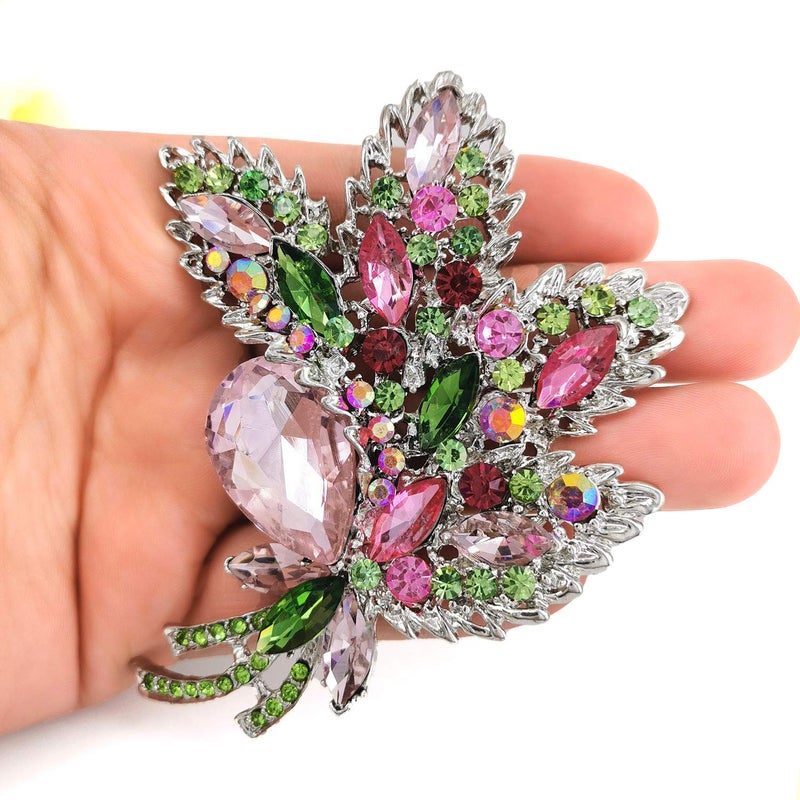 YOQUCOL Big Large Brooch Pin Austrian Crystal Leaf Shape Bouquet Rhinestone Scarf Decoration Wreath Cloth Brooches Pins For Women - Image 4